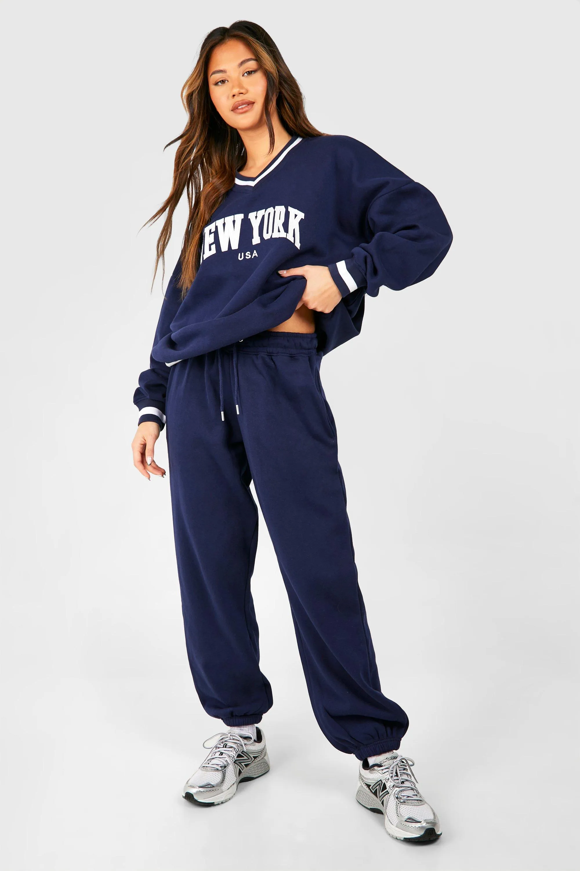 Tracksuits | New York Applique V Neck Sweatshirt Tracksuit | boohoo