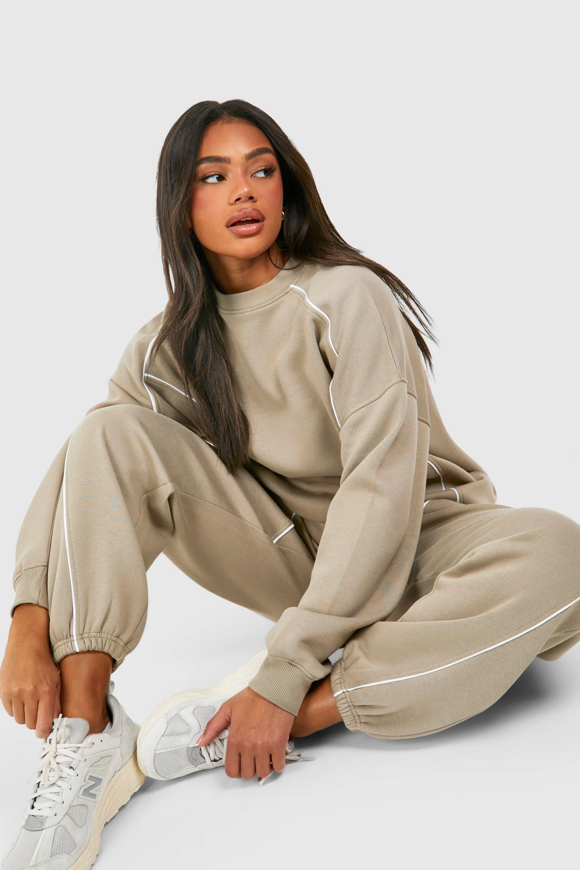 Tracksuits | Piping Detail Oversized Sweatshirt Tracksuit | boohoo