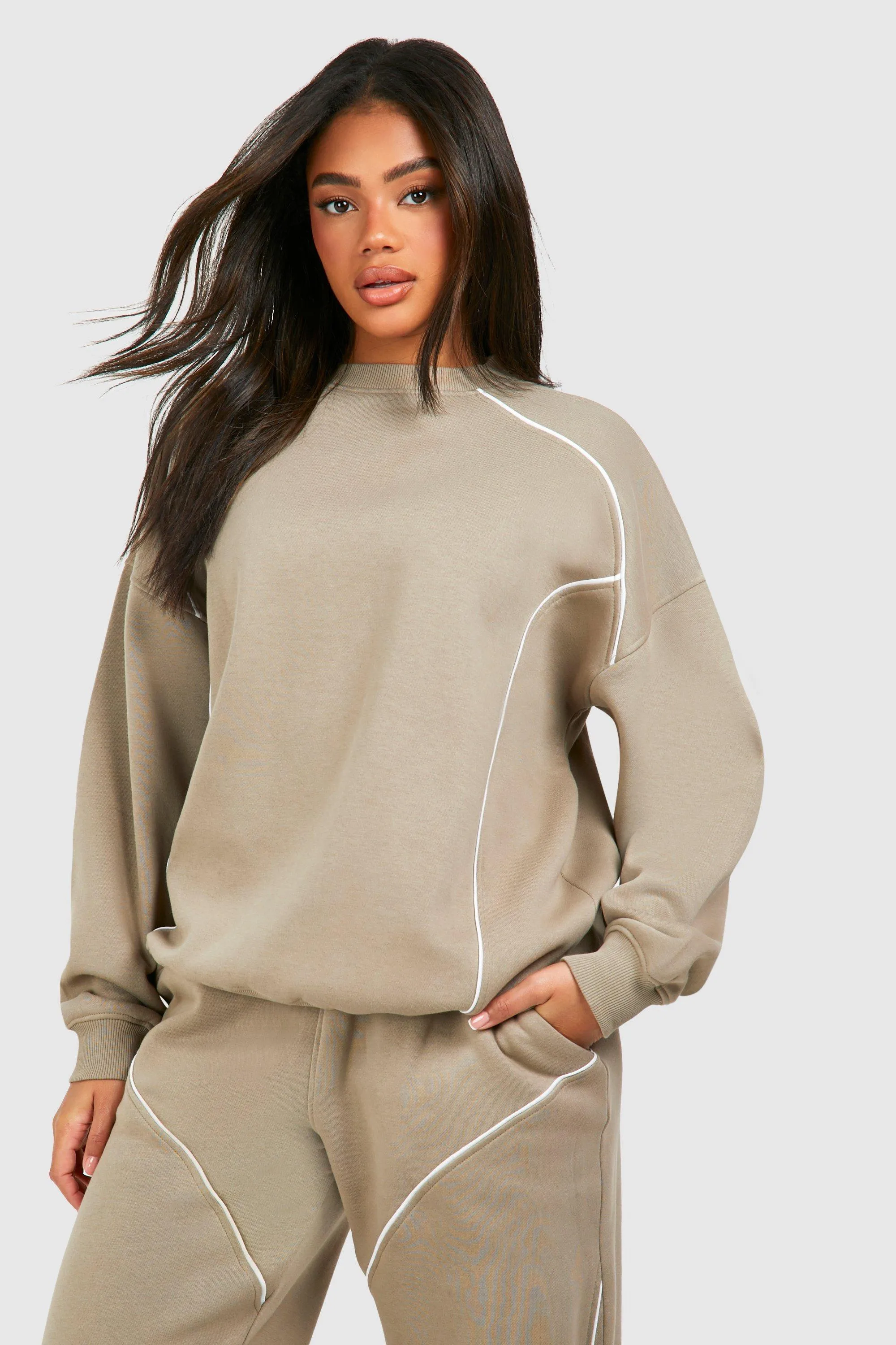 Tracksuits | Piping Detail Oversized Sweatshirt Tracksuit | boohoo