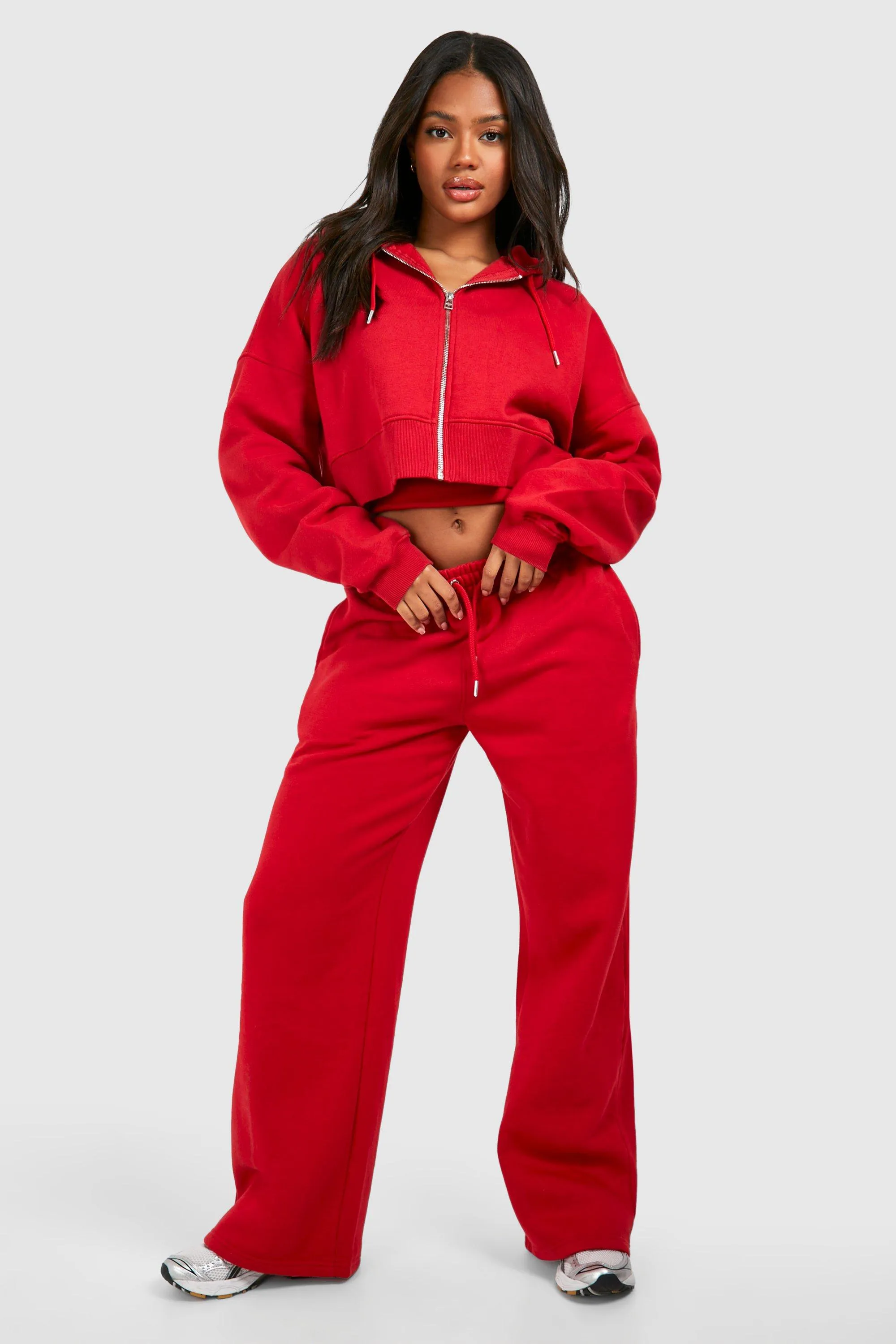 Tracksuits | Ribbed V Neck Top 3 Piece Hooded Tracksuit | boohoo