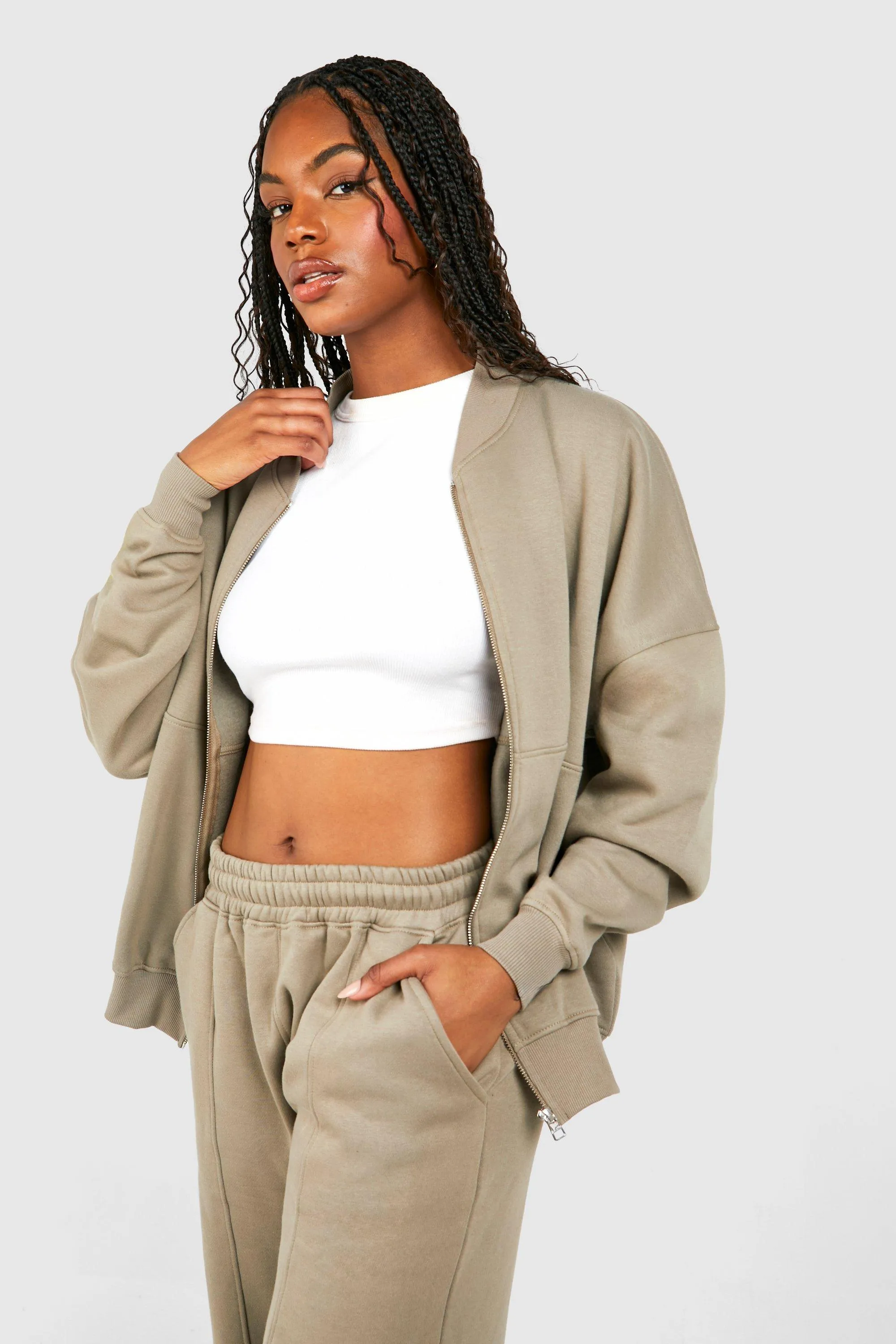 Tracksuits | Tall Zip Through Bomber Straight Leg Tracksuit | boohoo