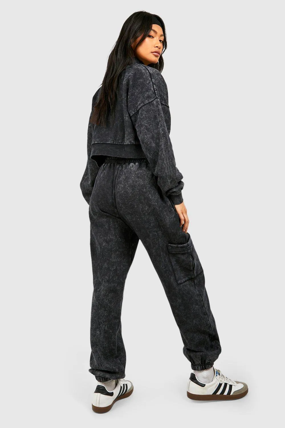 Tracksuits | Washed Cargo Jogger Cropped Bomber Tracksuit | boohoo