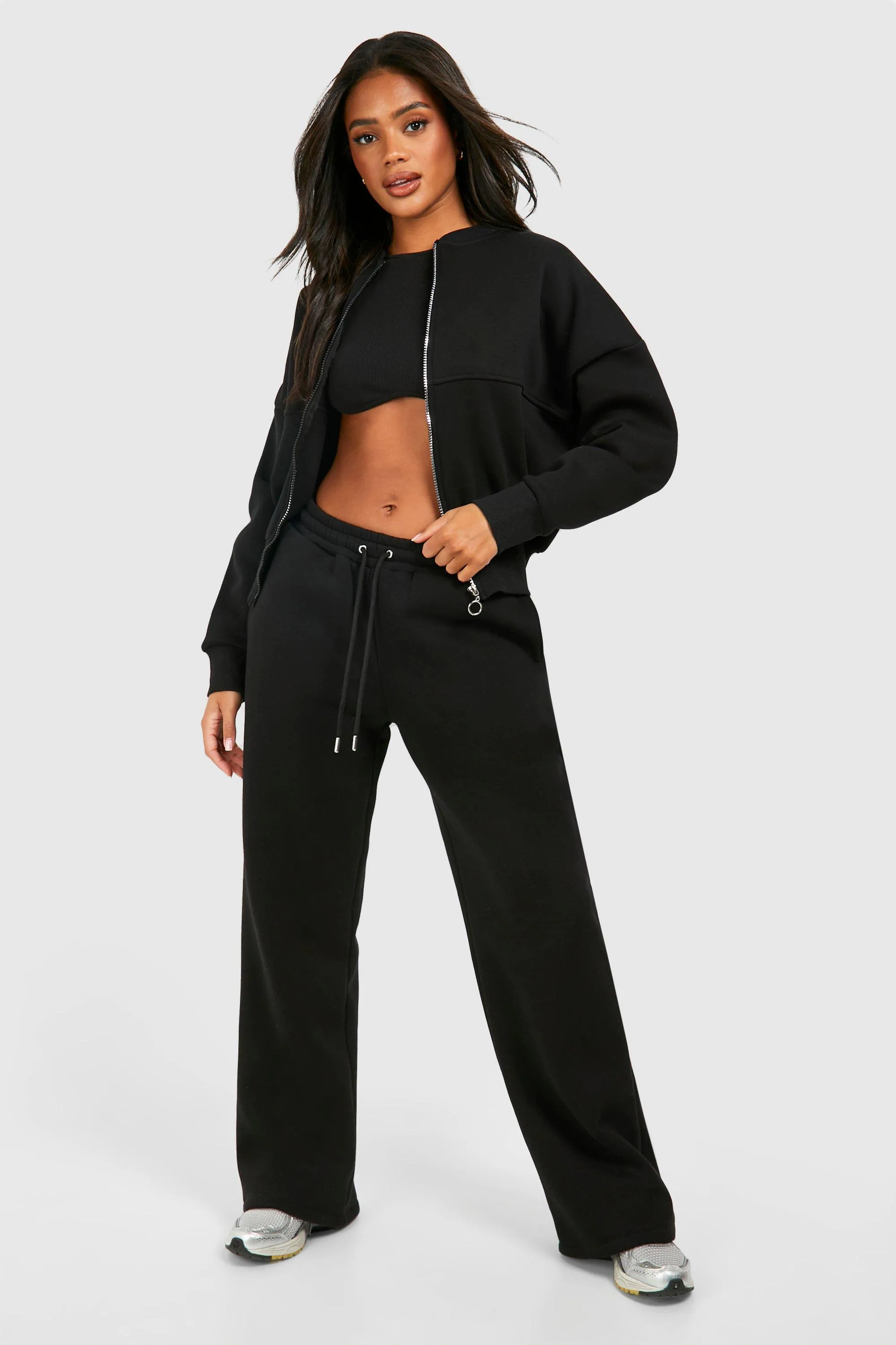 Tracksuits | Zip Through Bomber Straight Leg Tracksuit | boohoo