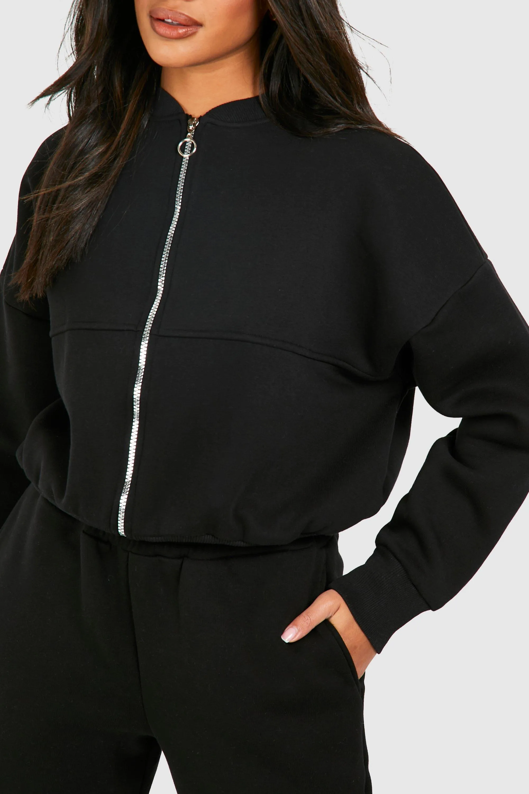 Tracksuits | Zip Through Bomber Straight Leg Tracksuit | boohoo