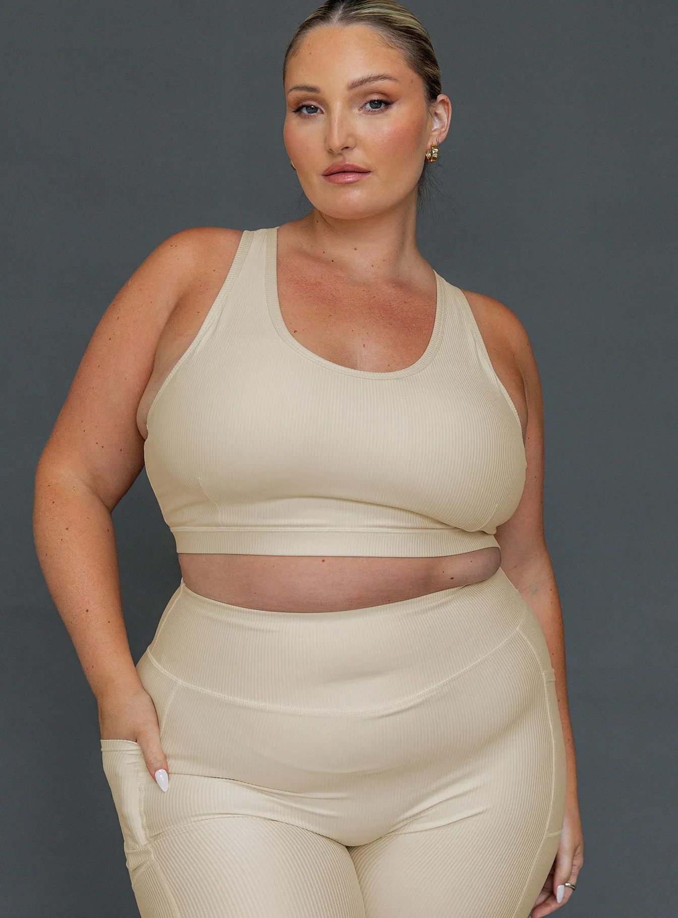 Turbo Activewear Rib Top Latte Curve