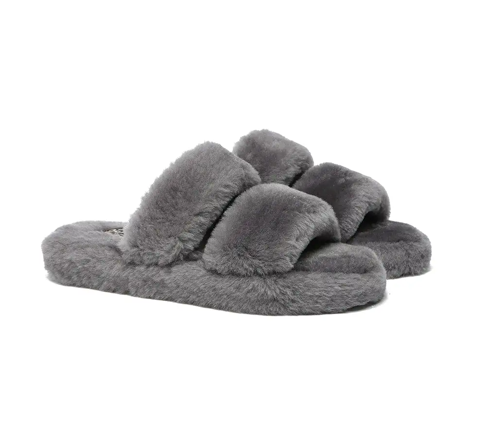 UGG Australian Shepherd Double Strap Fluffy Slides Women Jessica