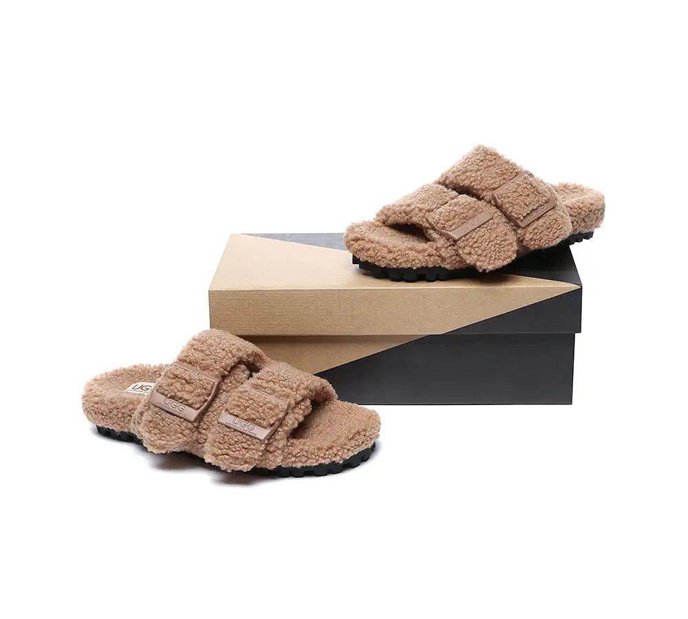 UGG AUSTRALIAN SHEPHERD Women Shearling Buckle Sandal Slides Jennie