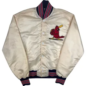 Vintage 80's MLB Cardinals Satin Varsity Pyramid Outerwear Jacket Cream Rare