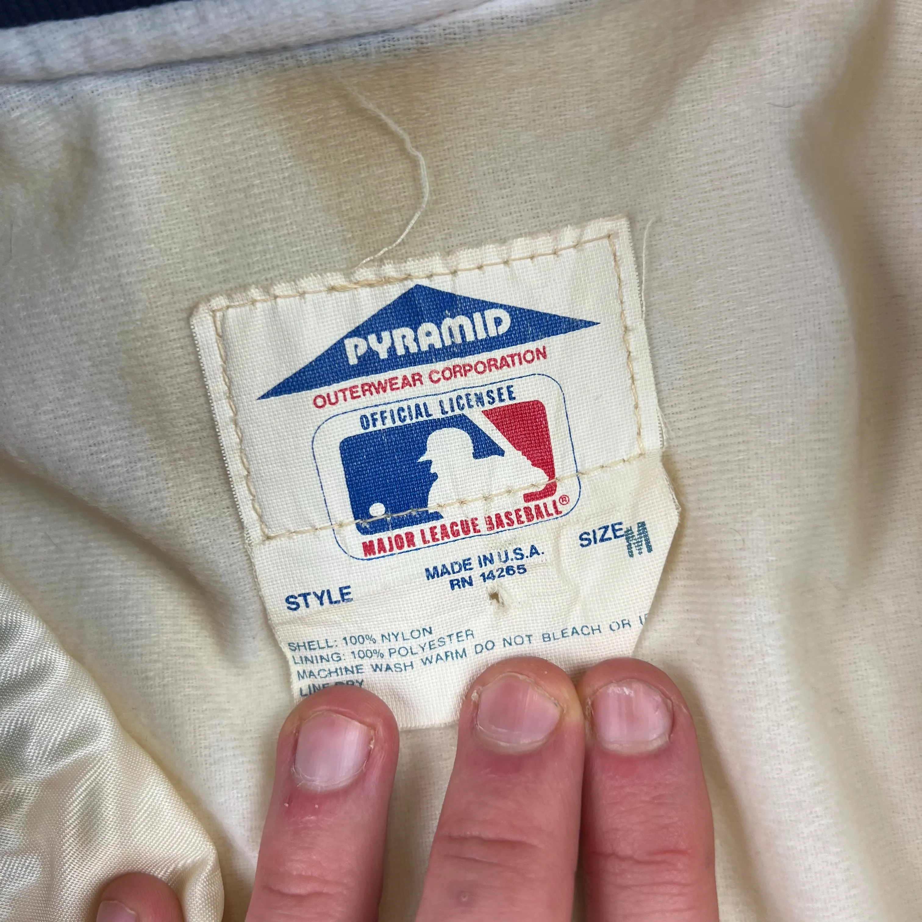 Vintage 80's MLB Cardinals Satin Varsity Pyramid Outerwear Jacket Cream Rare